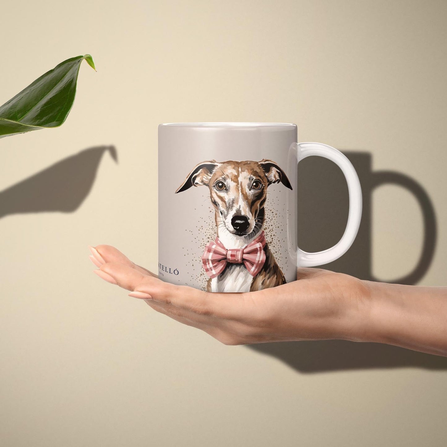 Greyhound with Bowtie Portrait White 11oz Ceramic Mug