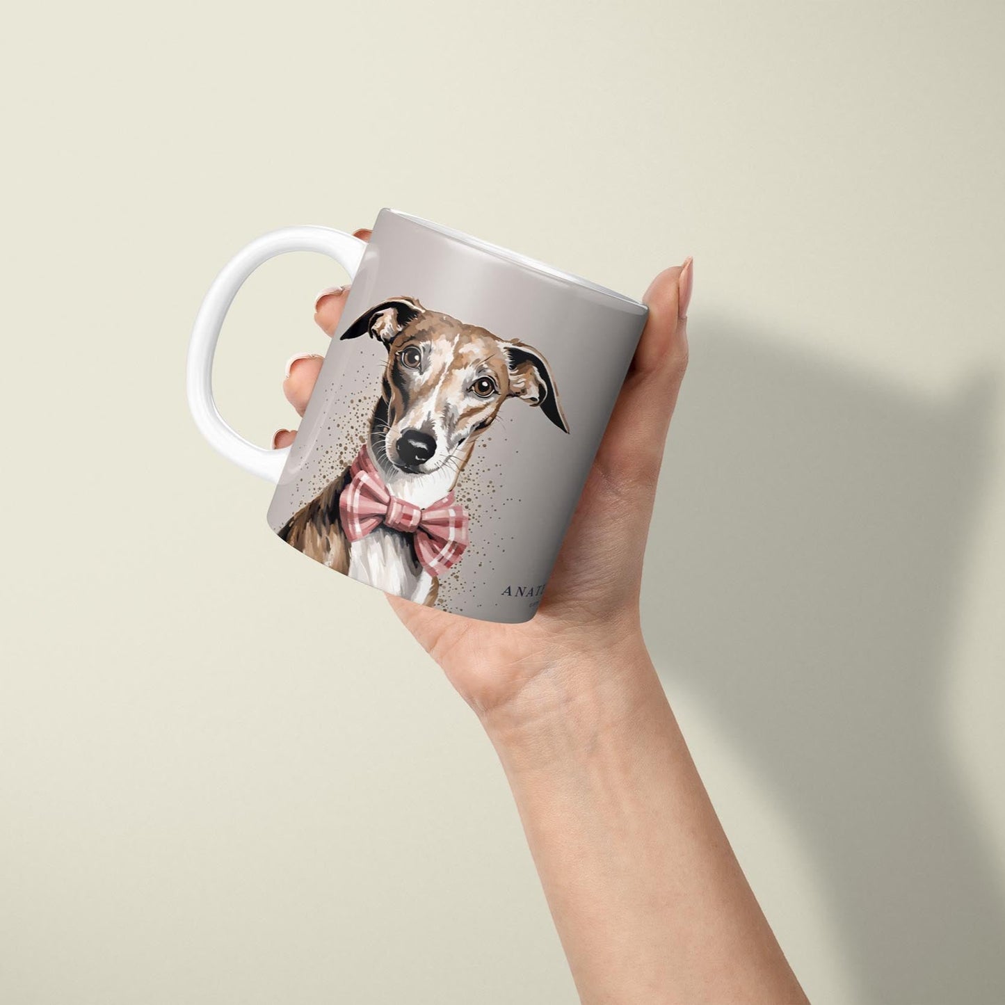 Greyhound with Bowtie Portrait White 11oz Ceramic Mug