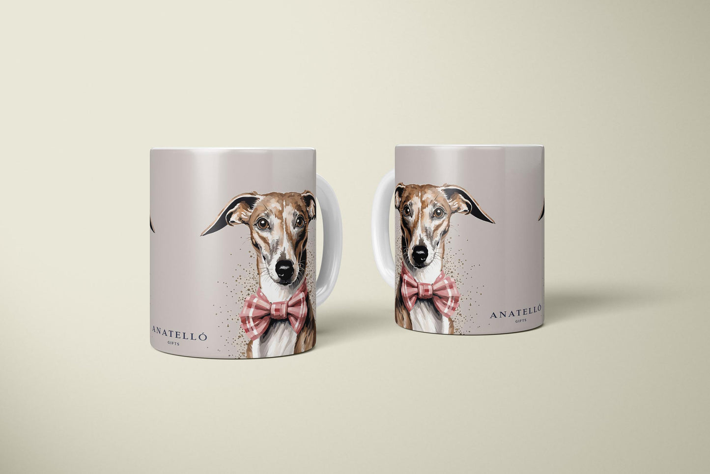 Greyhound with Bowtie Portrait White 11oz Ceramic Mug