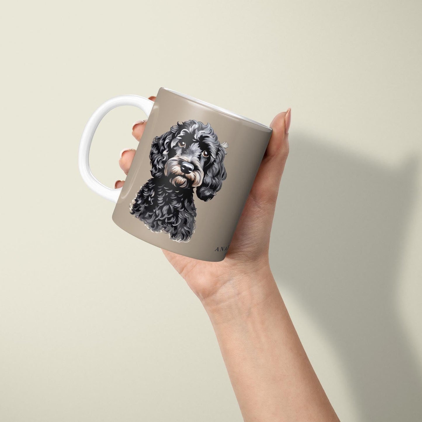 Black Cockapoo Dog on Beige 11oz Ceramic Mug