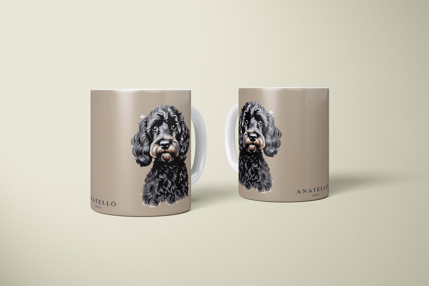 Black Cockapoo Dog on Beige 11oz Ceramic Mug