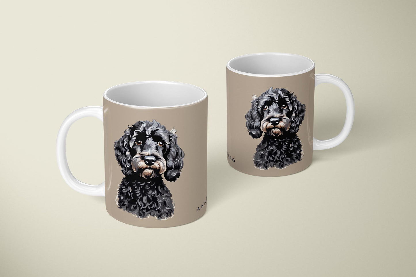 Black Cockapoo Dog on Beige 11oz Ceramic Mug