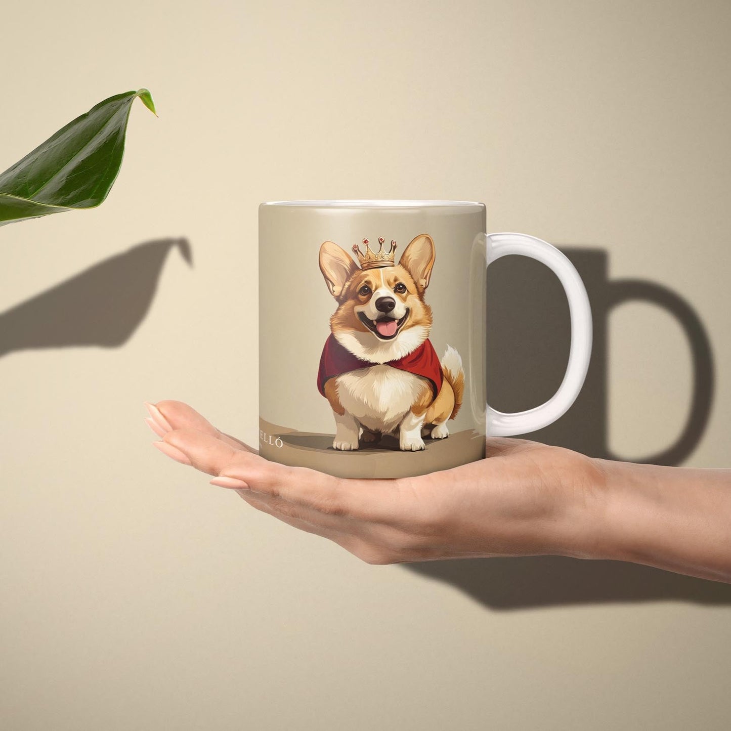 Corgi King Beige Background - 11oz Ceramic Mug