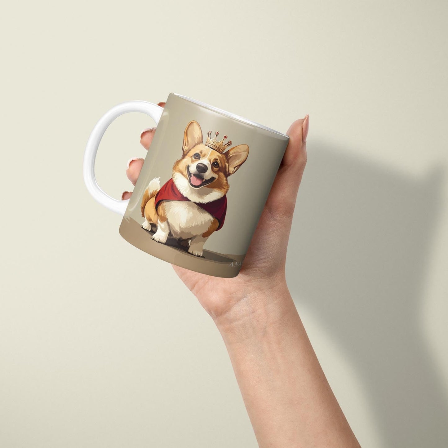 Corgi King Beige Background - 11oz Ceramic Mug