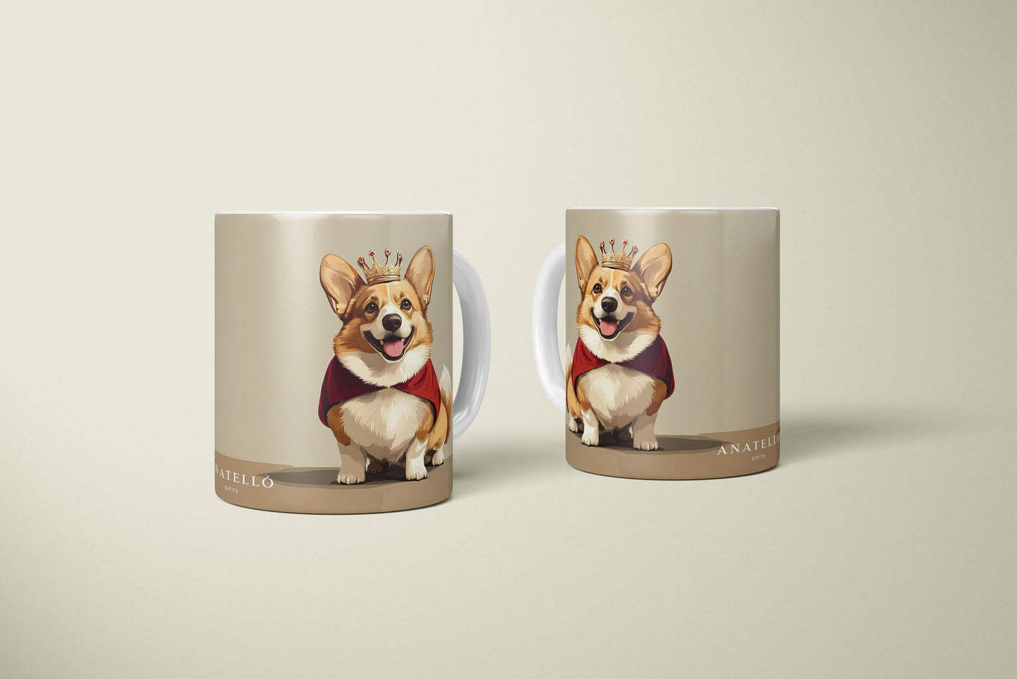 Corgi King Beige Background - 11oz Ceramic Mug