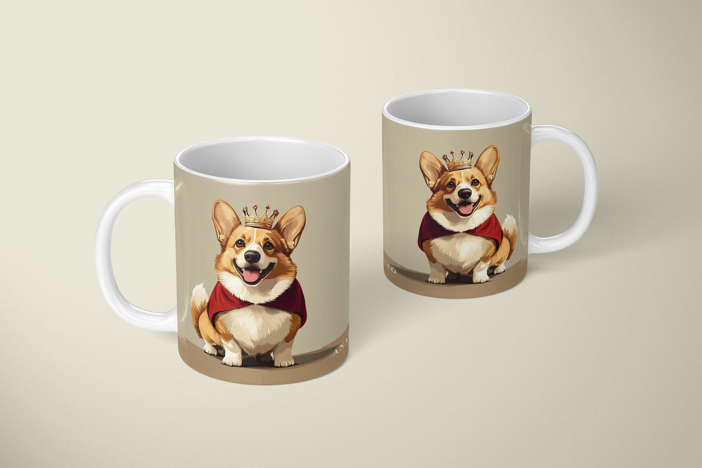 Corgi King Beige Background - 11oz Ceramic Mug