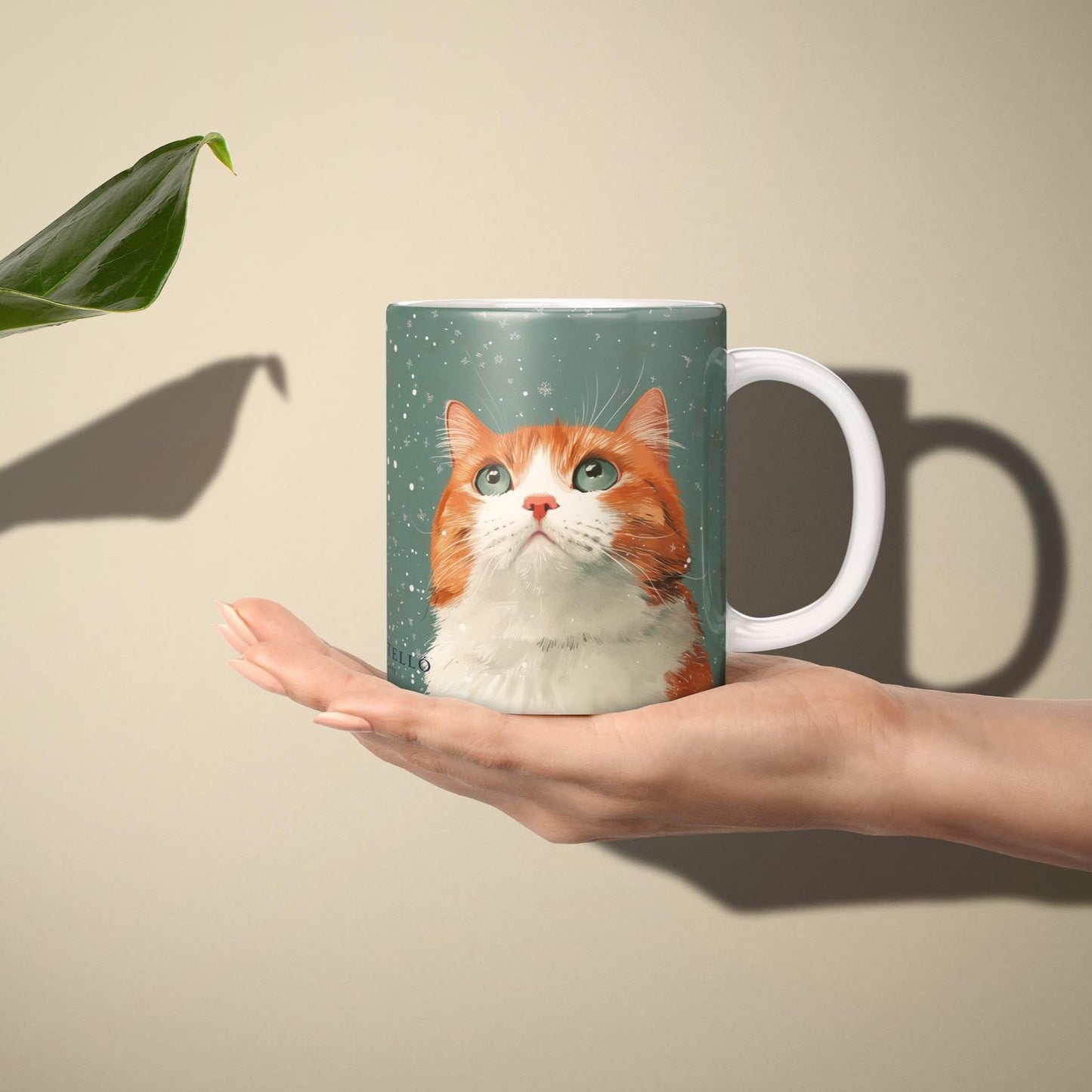 Ginger and White Cat Looking Up - 11oz Ceramic Mug