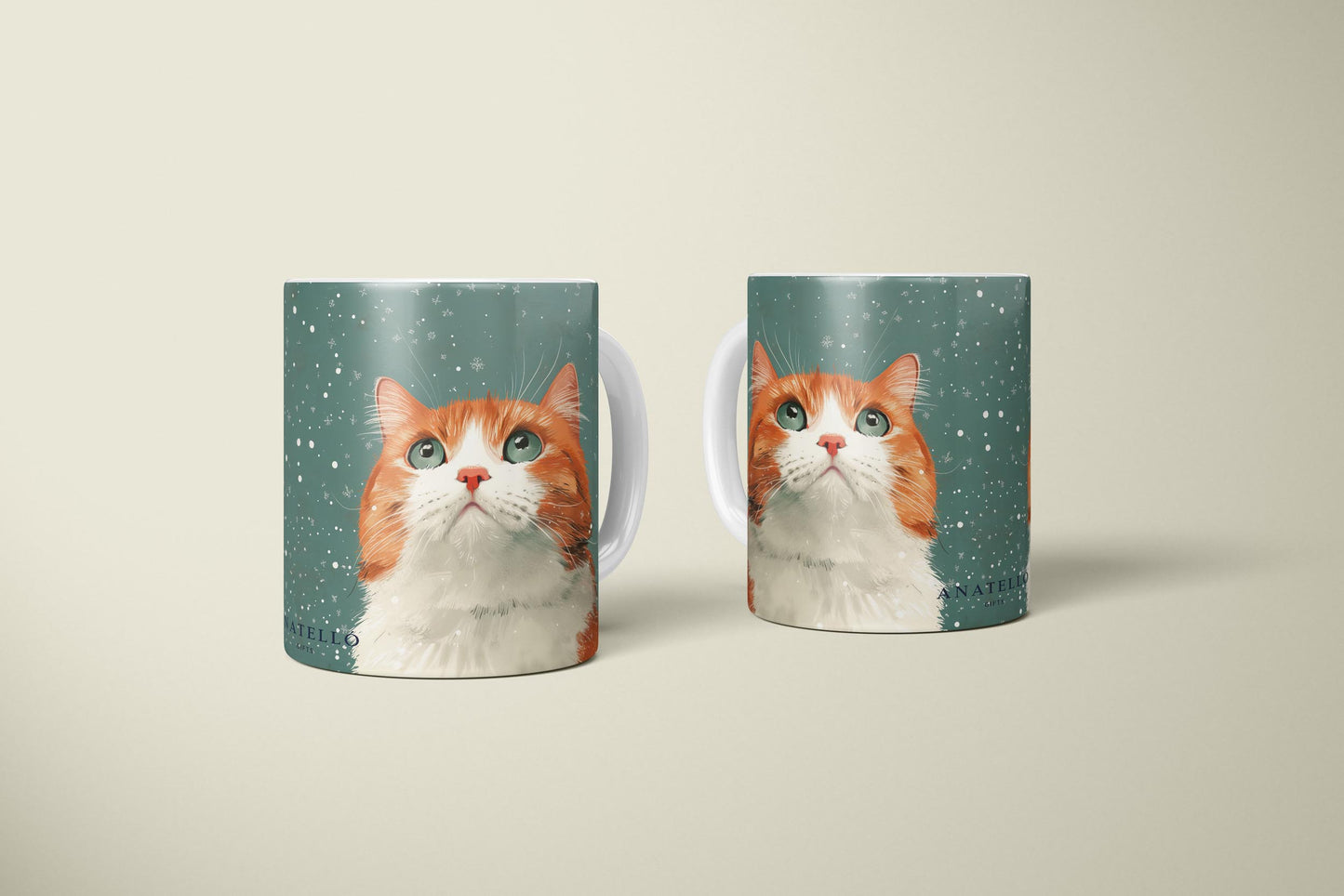 Ginger and White Cat Looking Up - 11oz Ceramic Mug