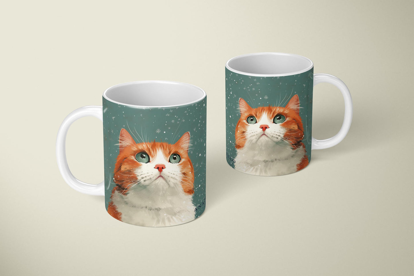 Ginger and White Cat Looking Up - 11oz Ceramic Mug