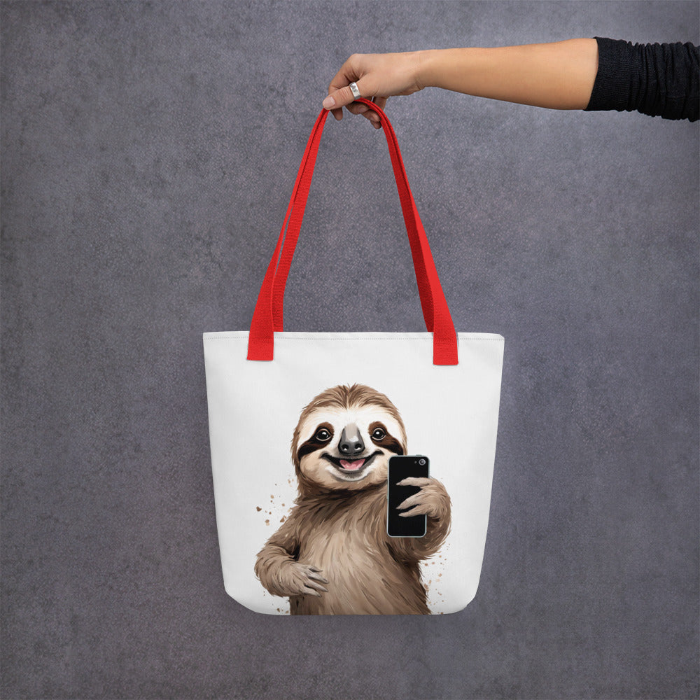 Selfie Sloth Tote Bag! Super Cute Gift Idea, gift for her, Sloth Shopping Bag, Fun Sloth Design
