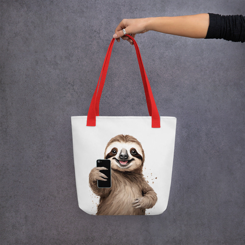 Selfie Sloth Tote Bag! Super Cute Gift Idea, gift for her, Sloth Shopping Bag, Fun Sloth Design