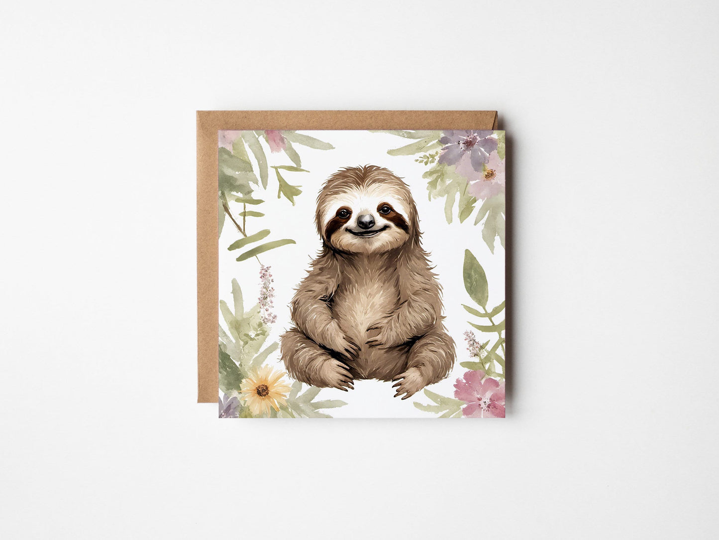 Sitting Sloth Baby Greetings Card Blank Square Design