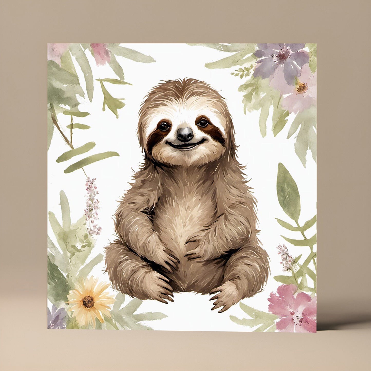 Sitting Sloth Baby Greetings Card Blank Square Design
