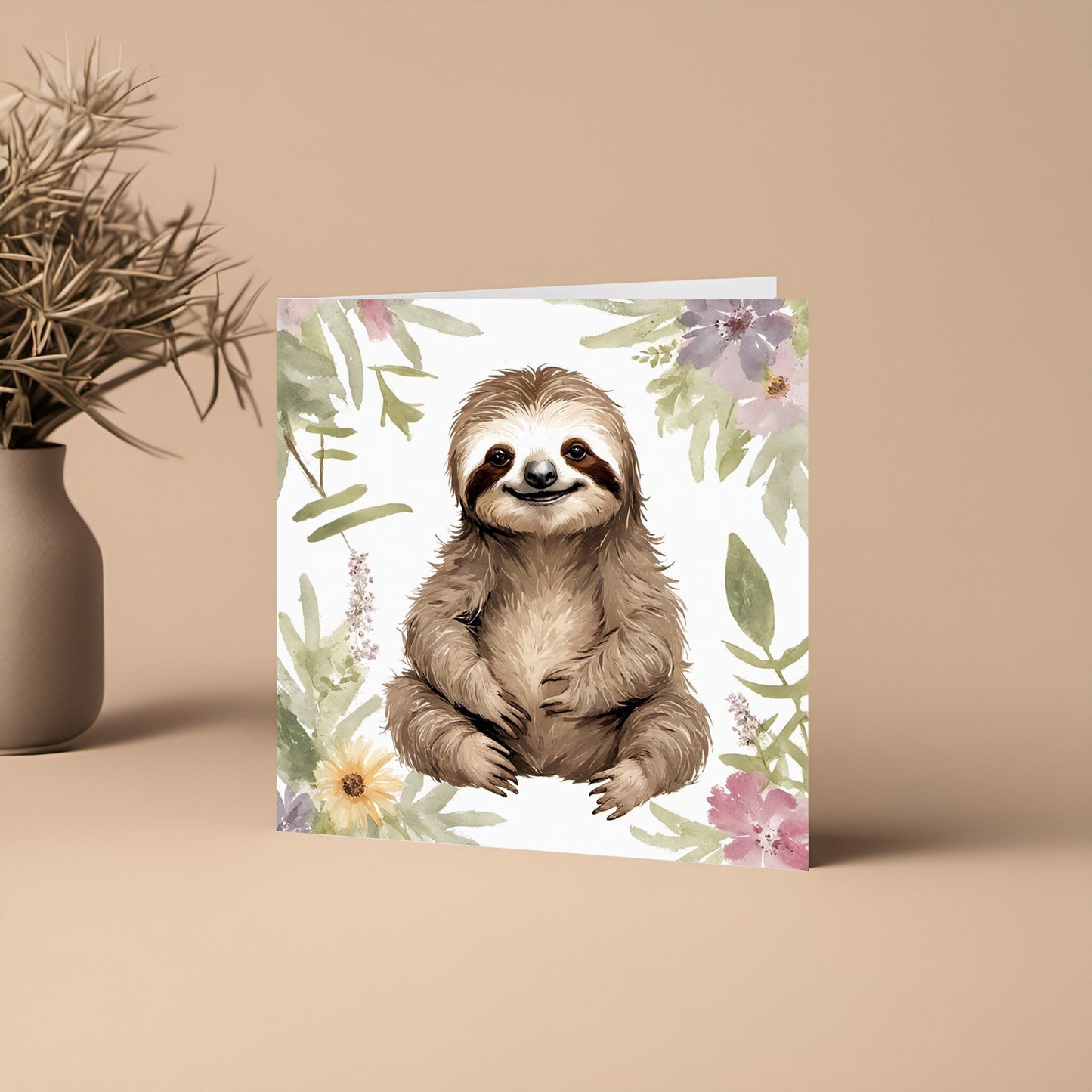 Sitting Sloth Baby Greetings Card Blank Square Design