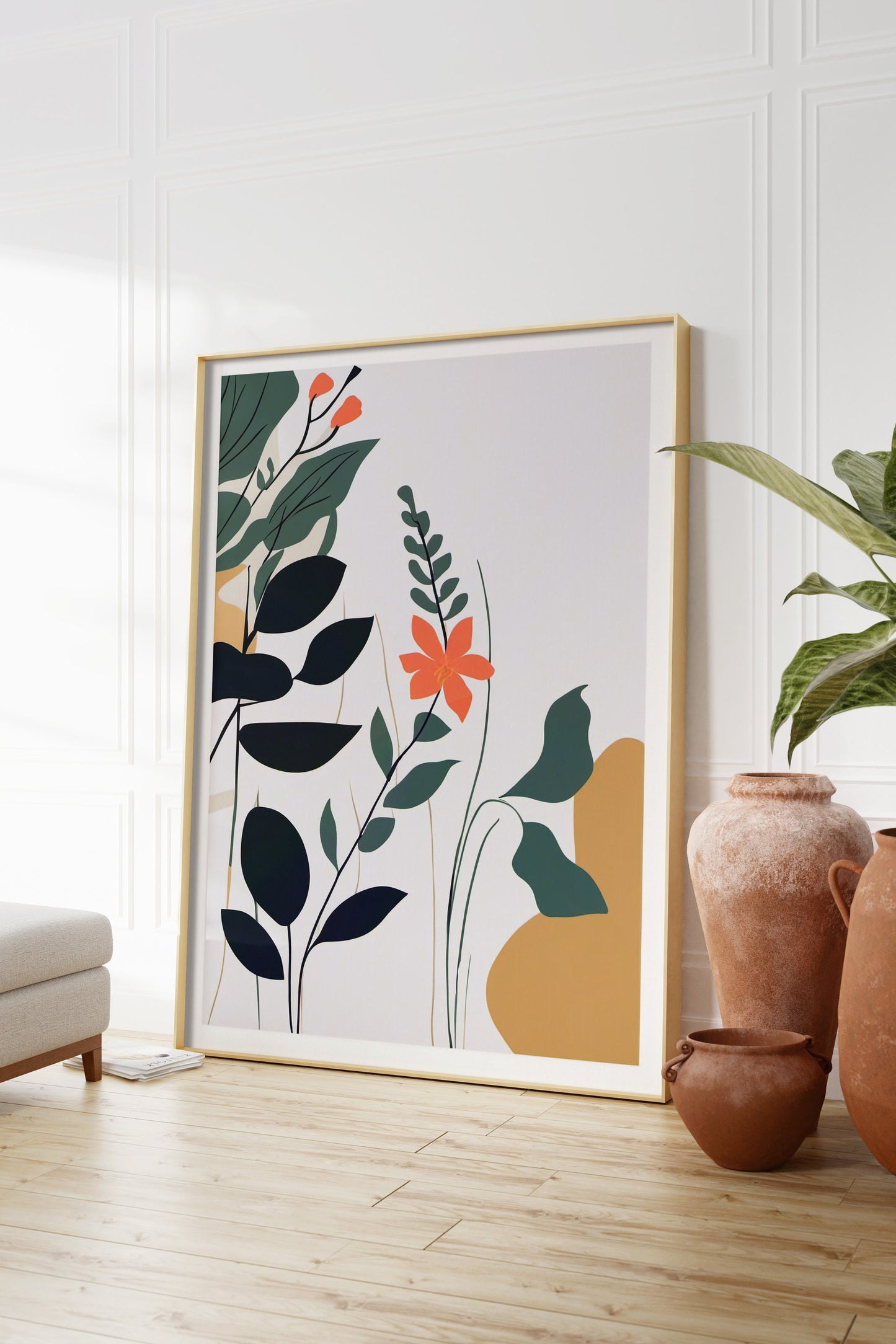 Contemporary Botanical Leaf Wall Art, Neutral colours, beautiful and simple art, conservatory art
