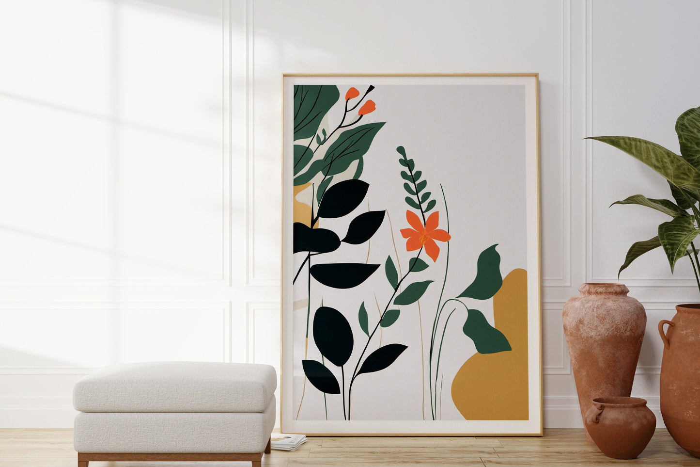 Contemporary Botanical Leaf Wall Art, Neutral colours, beautiful and simple art, conservatory art