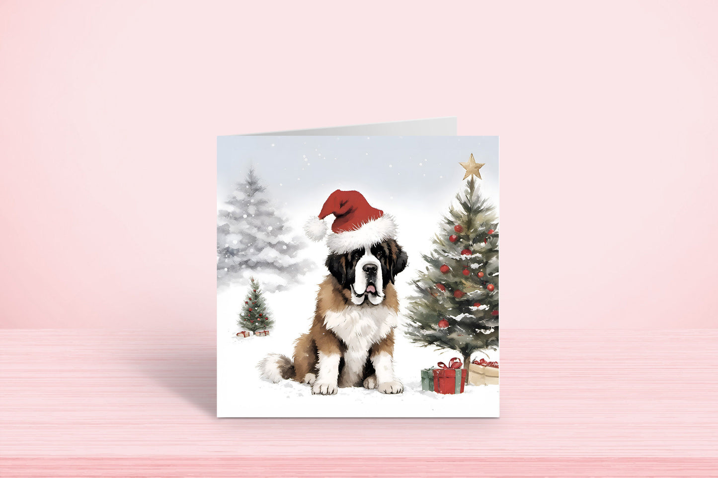 St Bernard Christmas Card - Illustrated Square Dog Lover Design