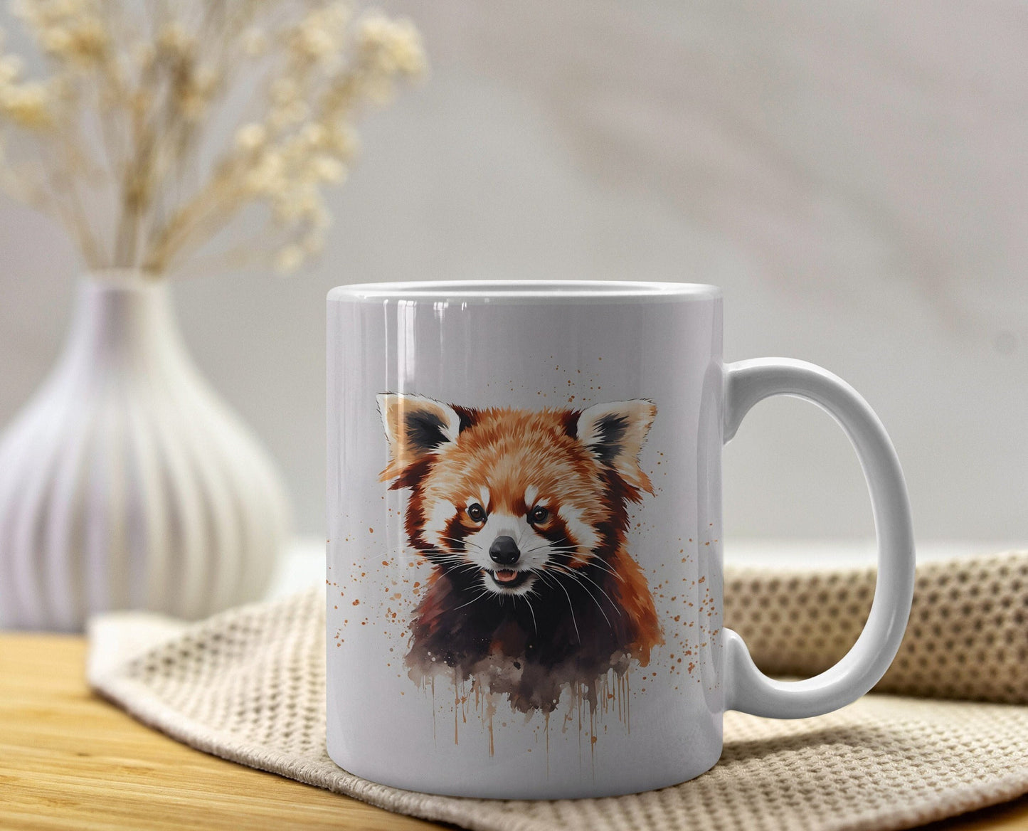 Cute Red Panda 11oz Ceramic Mug with white handle