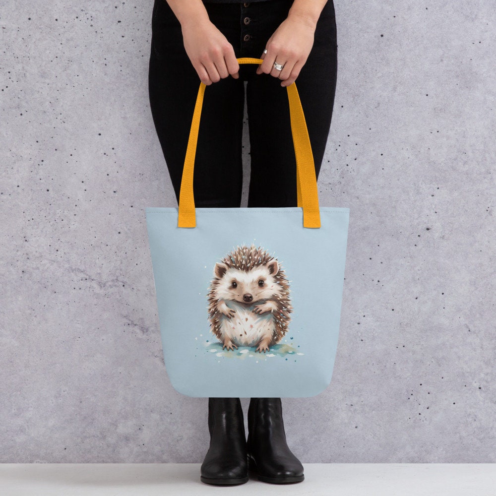 Hedgehog on a light blue tote bag