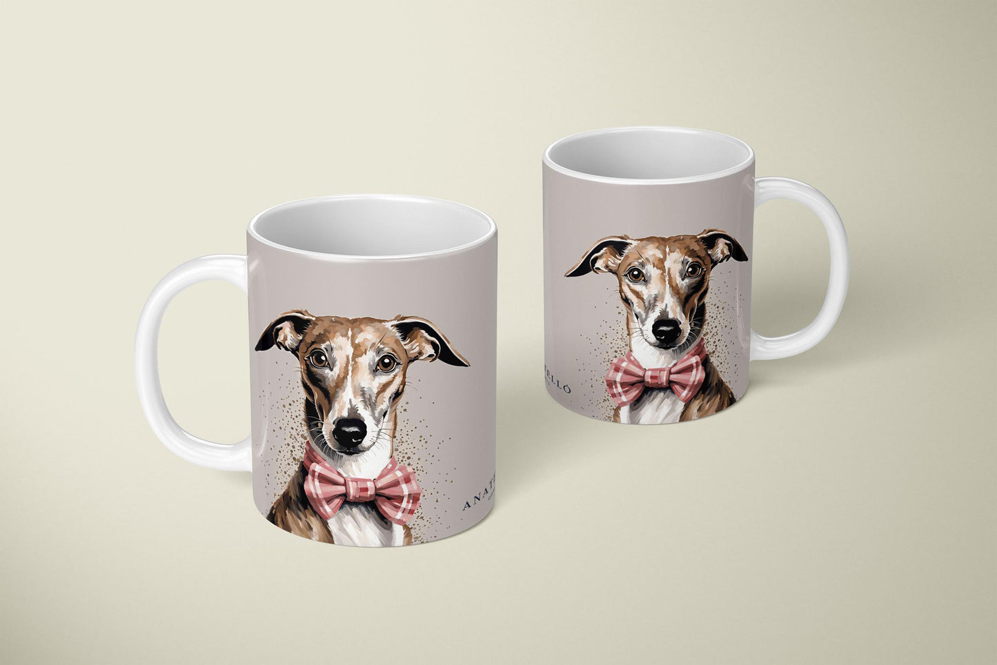 Greyhound with Bowtie Portrait White 11oz Ceramic Mug