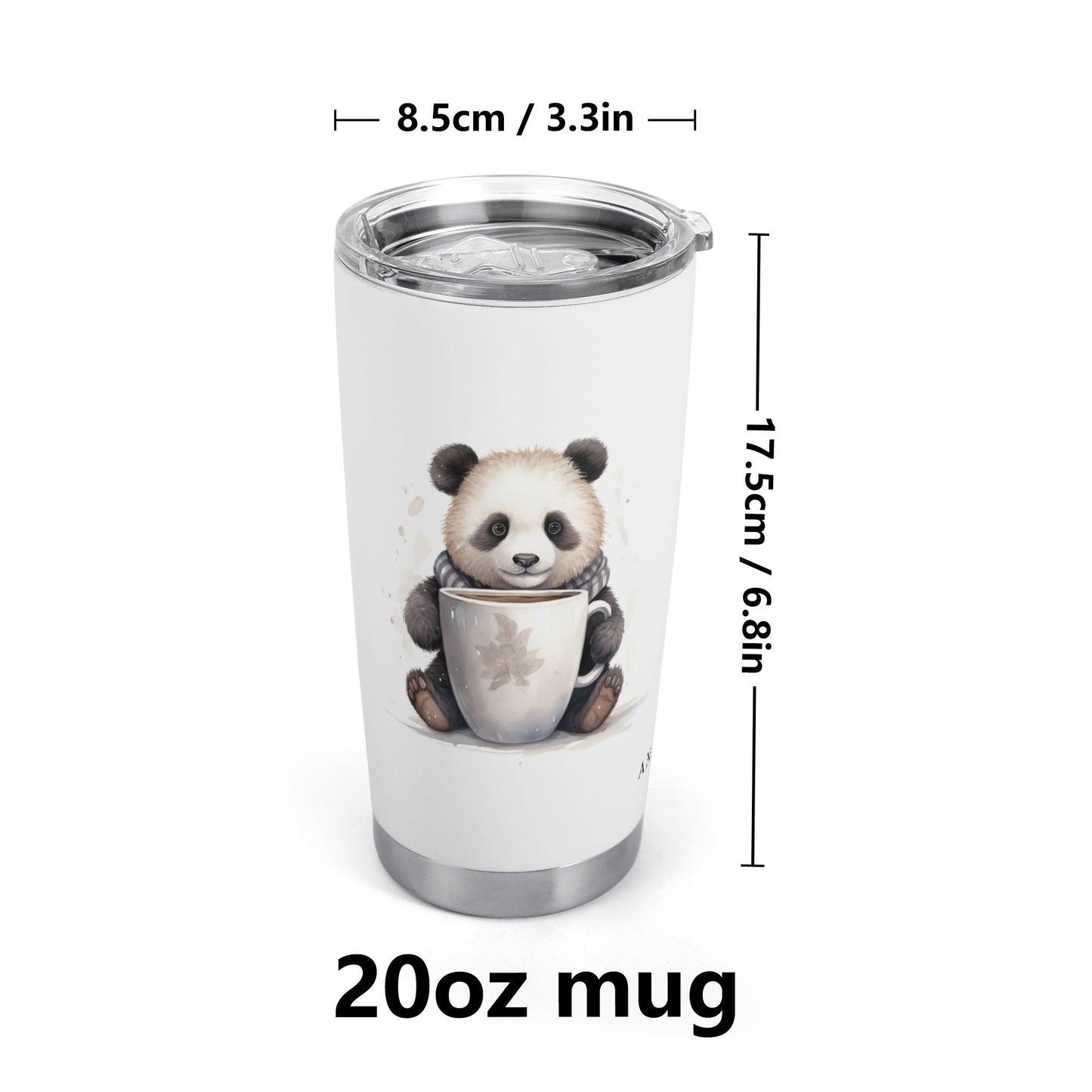 Panda with Coffee Mug Stainless Steel 20oz Tumbler