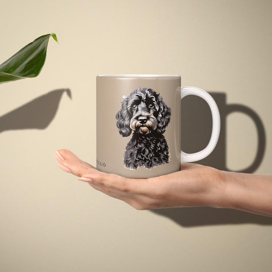 Black Cockapoo Dog on Beige 11oz Ceramic Mug