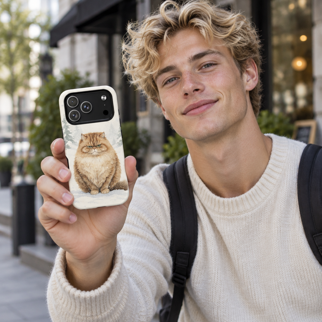 Persian Cat Tough Magnetic Phone Case — Winter Woodland Cute Cat Protective Case