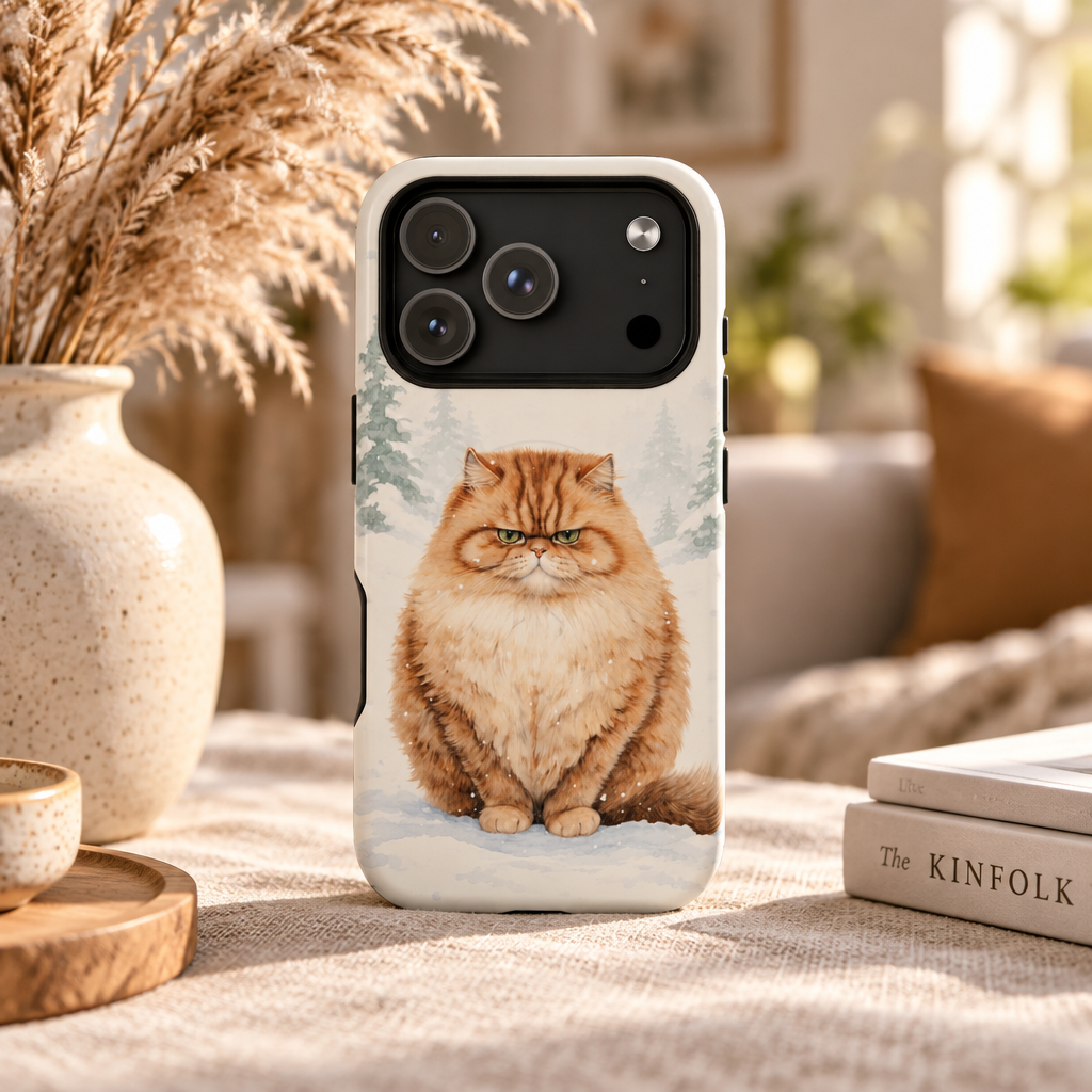Persian Cat Tough Magnetic Phone Case — Winter Woodland Cute Cat Protective Case