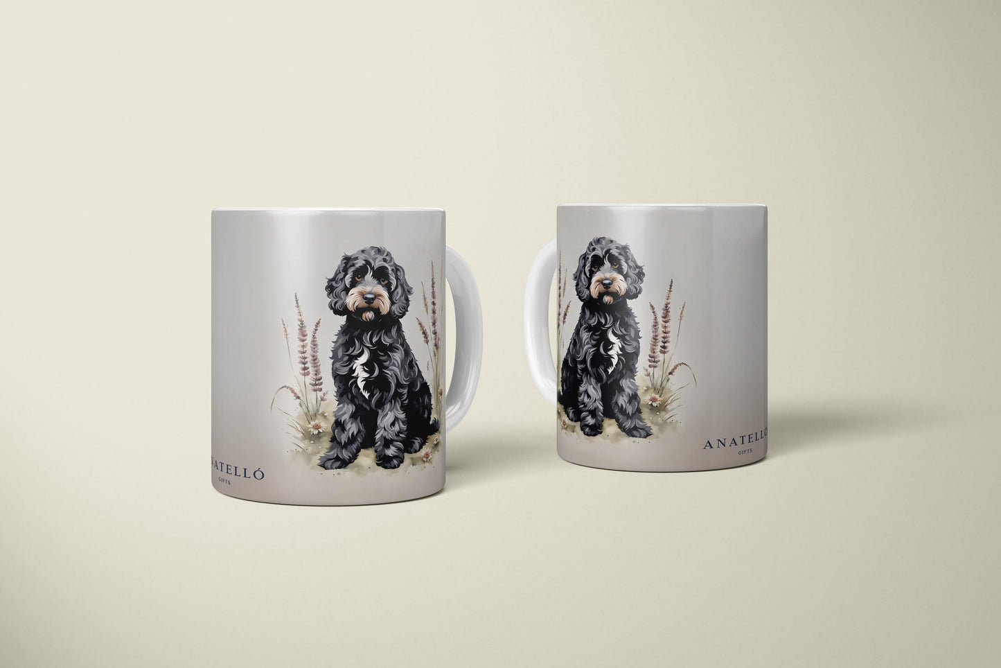 Black Cockapoo Sitting Natural White 11oz Ceramic Mug