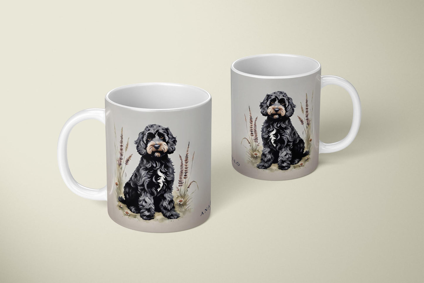 Black Cockapoo Sitting Natural White 11oz Ceramic Mug