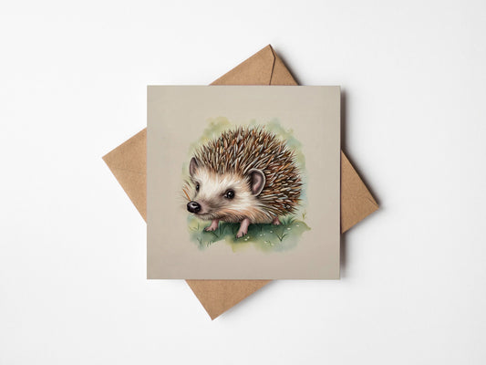 Cute Baby Hedgehog  Design Card, blank for all occasions, Beige and brown