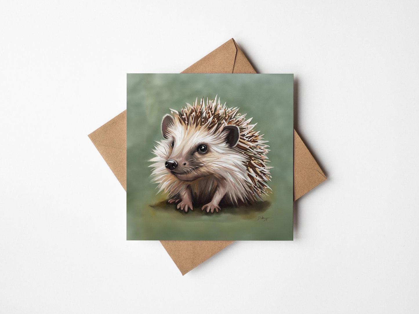 Square Greetings card blank Inside with Hedgehog on outside