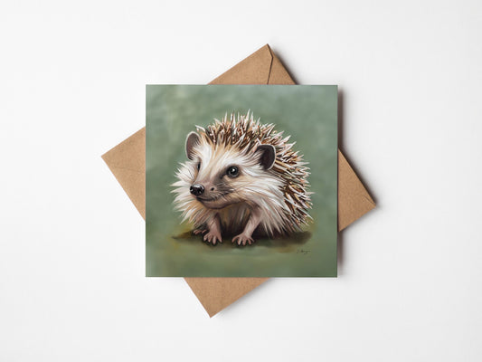 Square Greetings card blank Inside with Hedgehog on outside