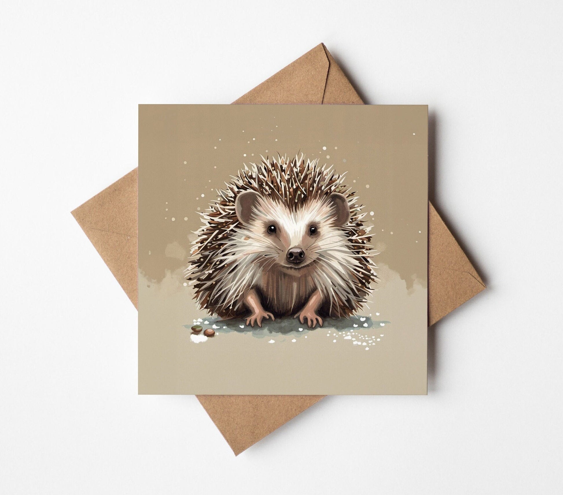 cute hedgehog in the snow type card square blank inside