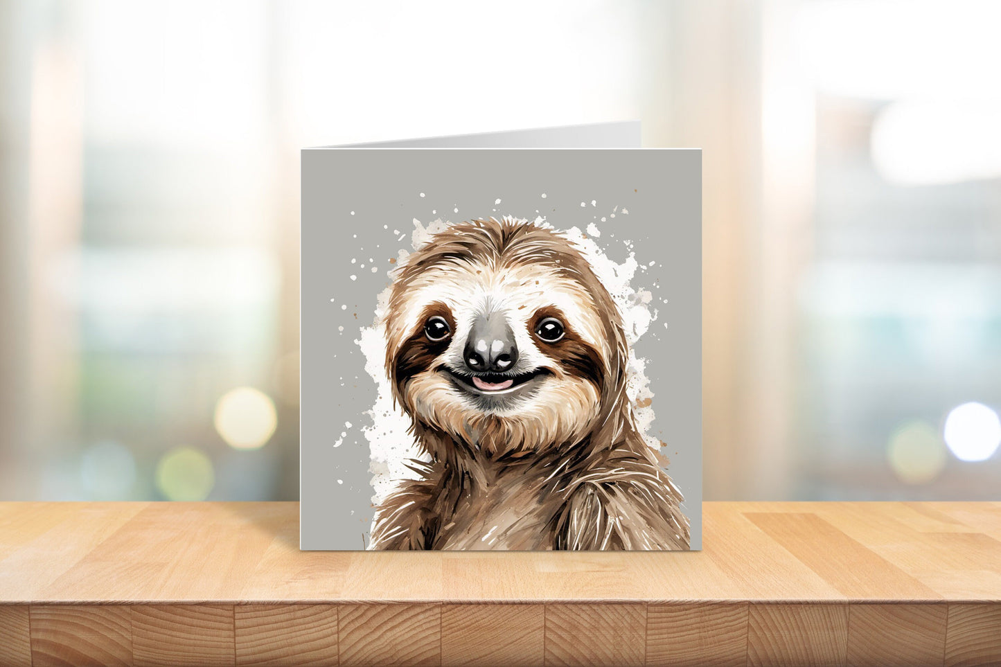 Happy Sloth Greetings Card - Blank Square