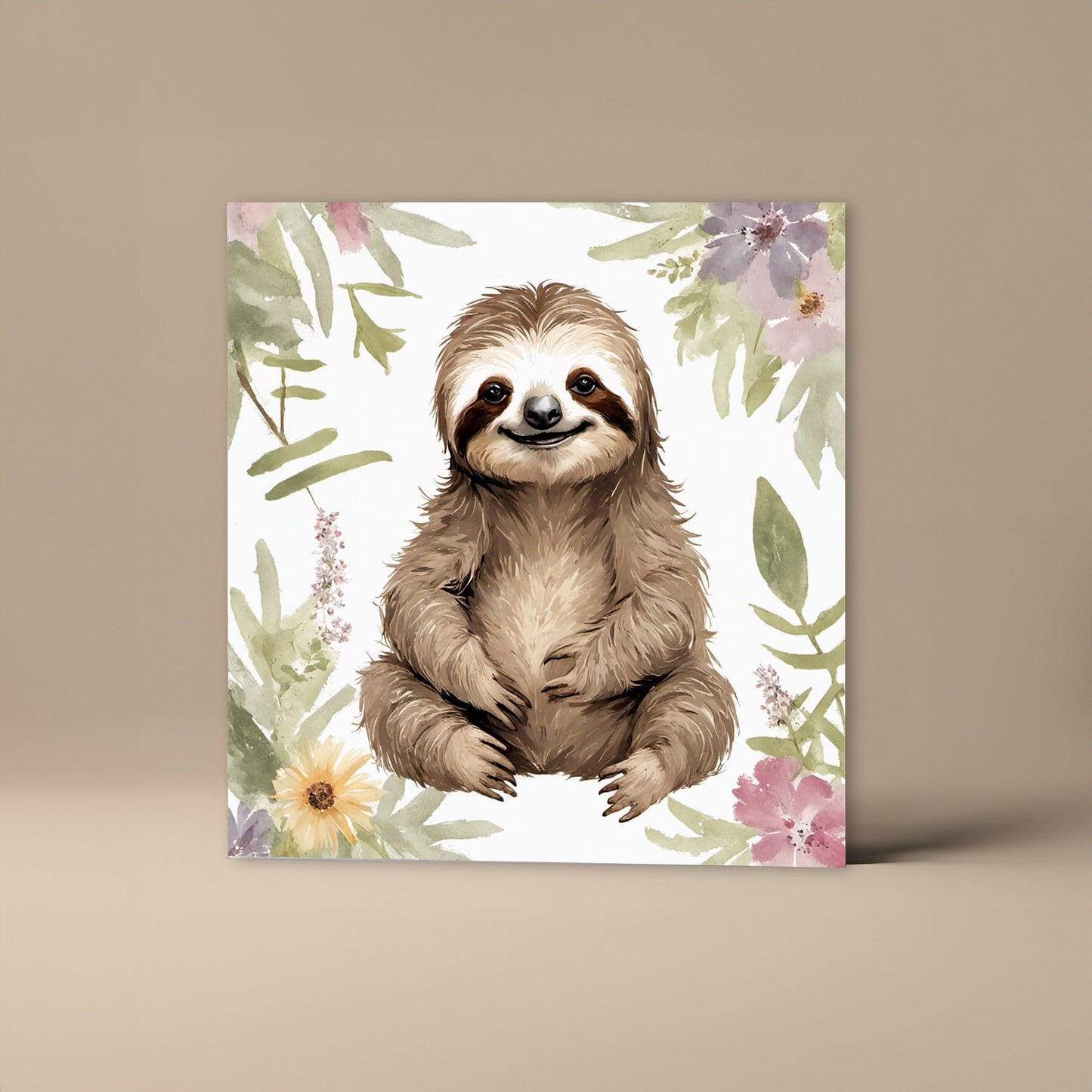 Sitting Sloth Baby Greetings Card Blank Square Design