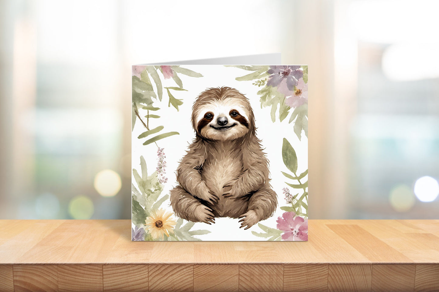 Sitting Sloth Baby Greetings Card Blank Square Design