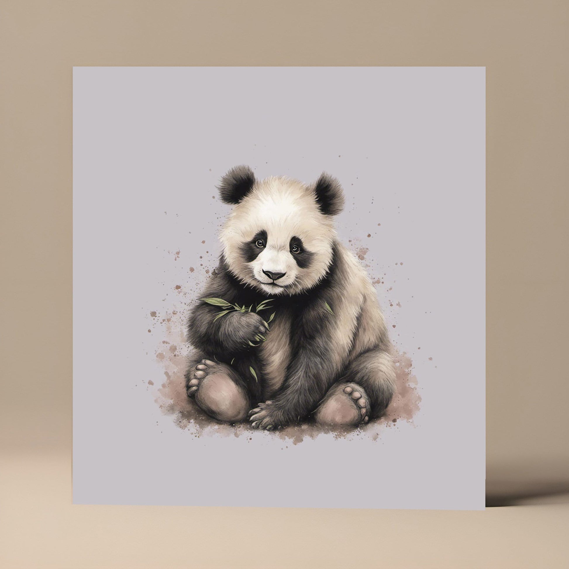 Sitting panda Greetings Card Grey Square with Blank inside