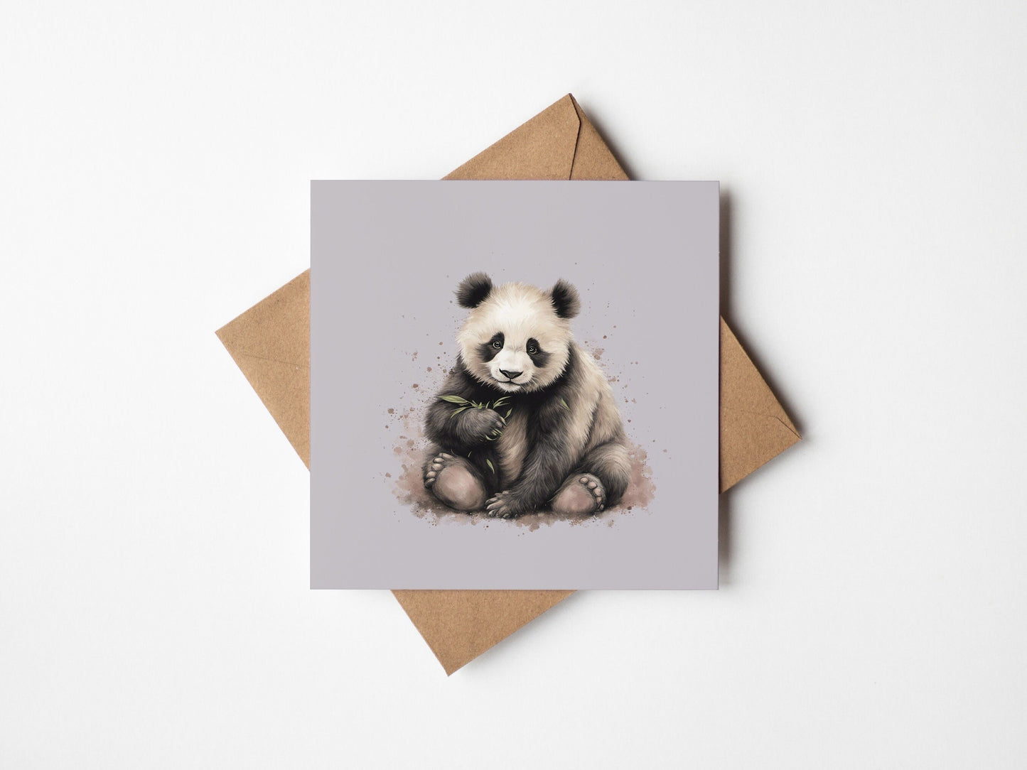 Sitting panda Greetings Card Grey Square with Blank inside