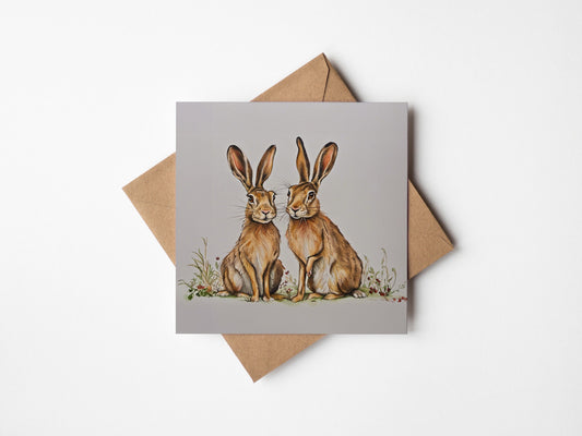 Pair Of Hares Greetings Card