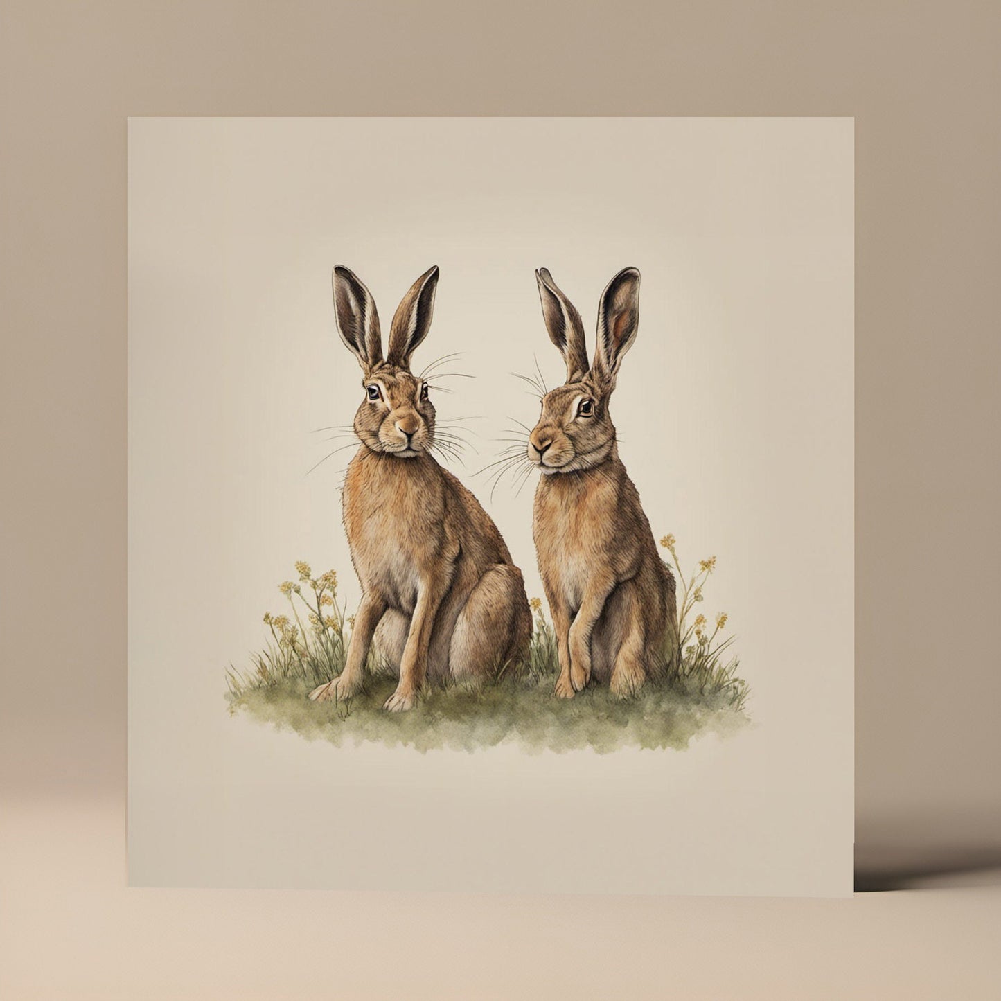 two hares illustration greetings card with kraft envelope