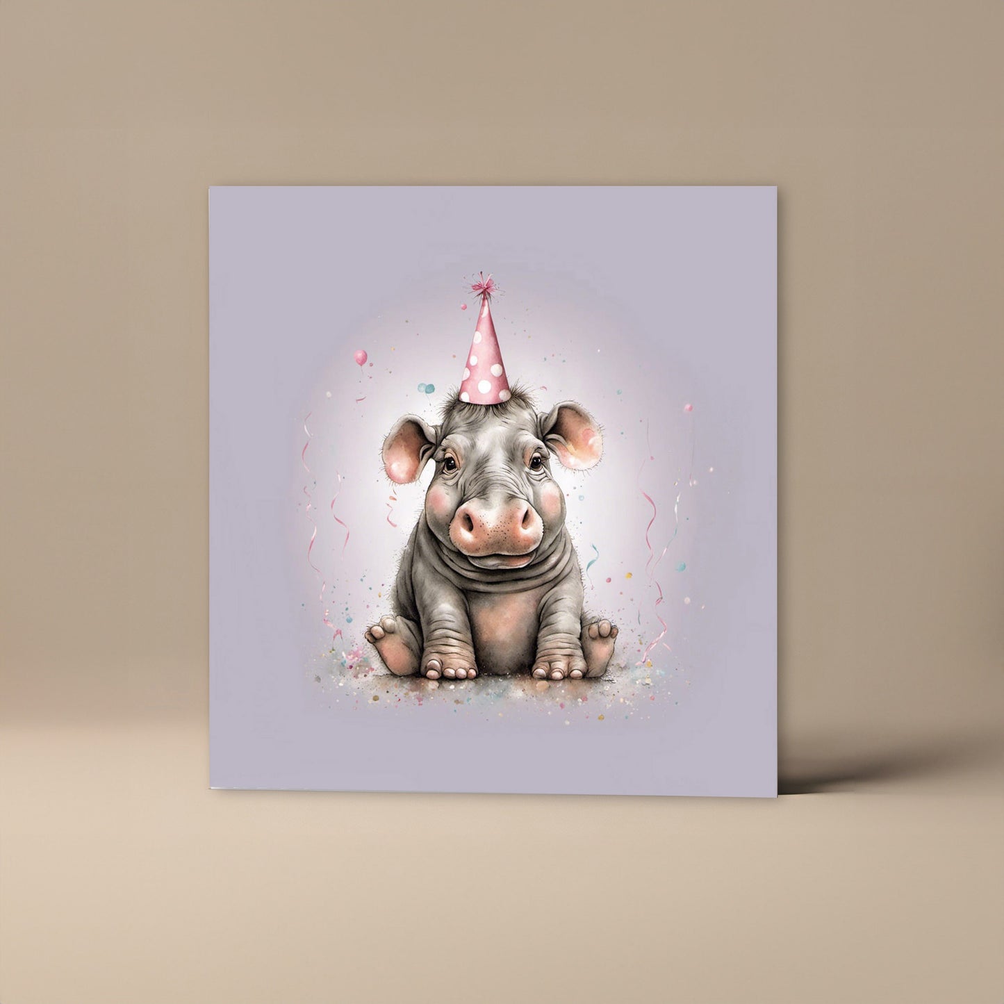 Baby Hippo in a party hat Square greetings card