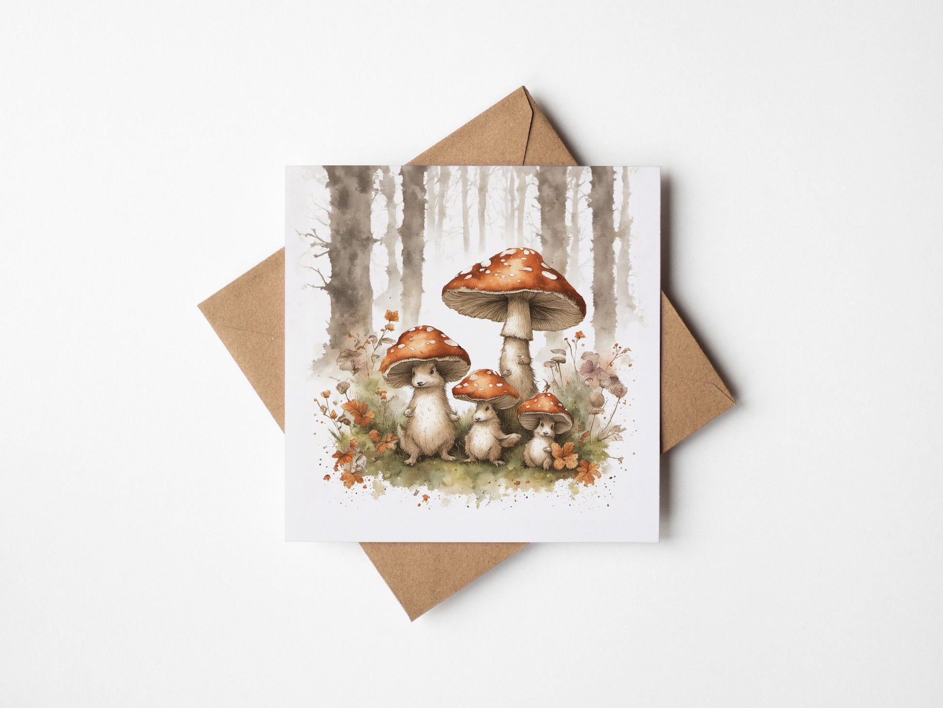 Mushrooms and Mice in the woods Greetings Card