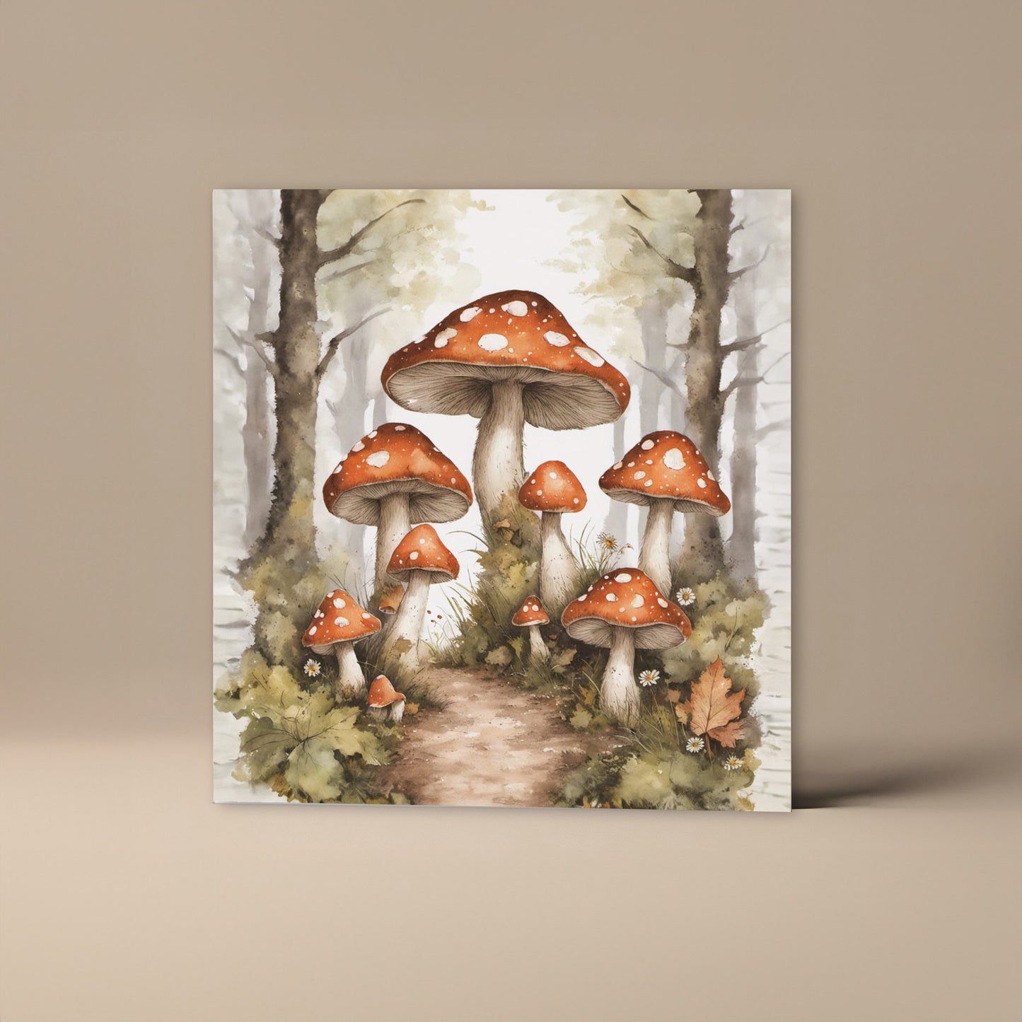 Mushrooms in the woodland greetings card