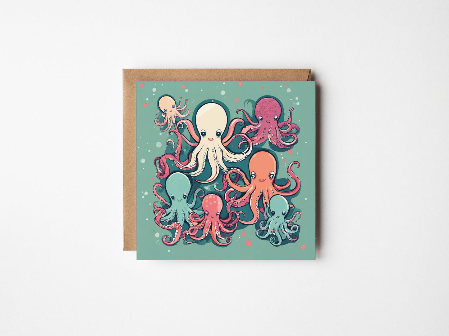 Octopus Party Teal Square Greetings card