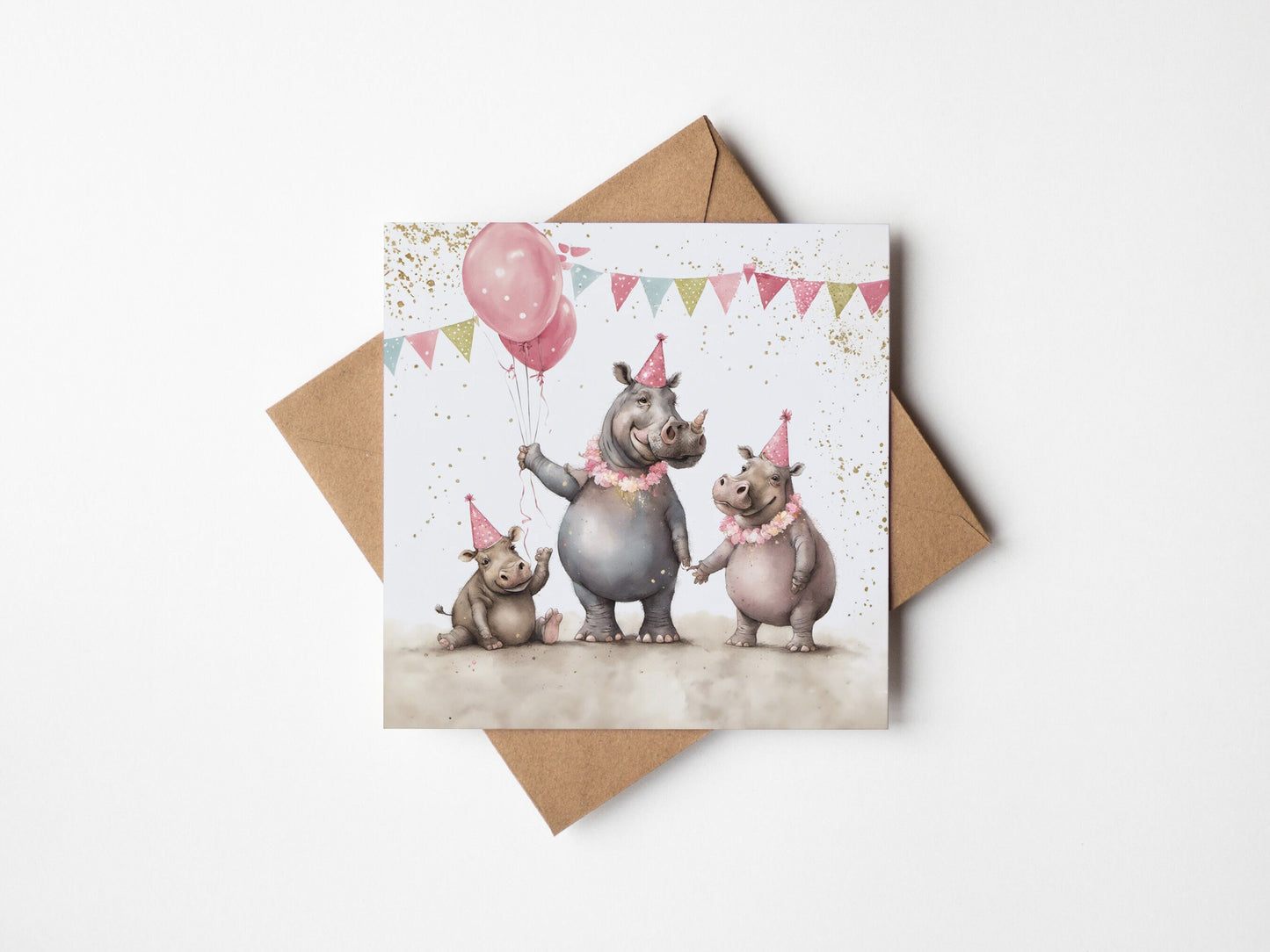 Hippo Family Celebration card with envelope