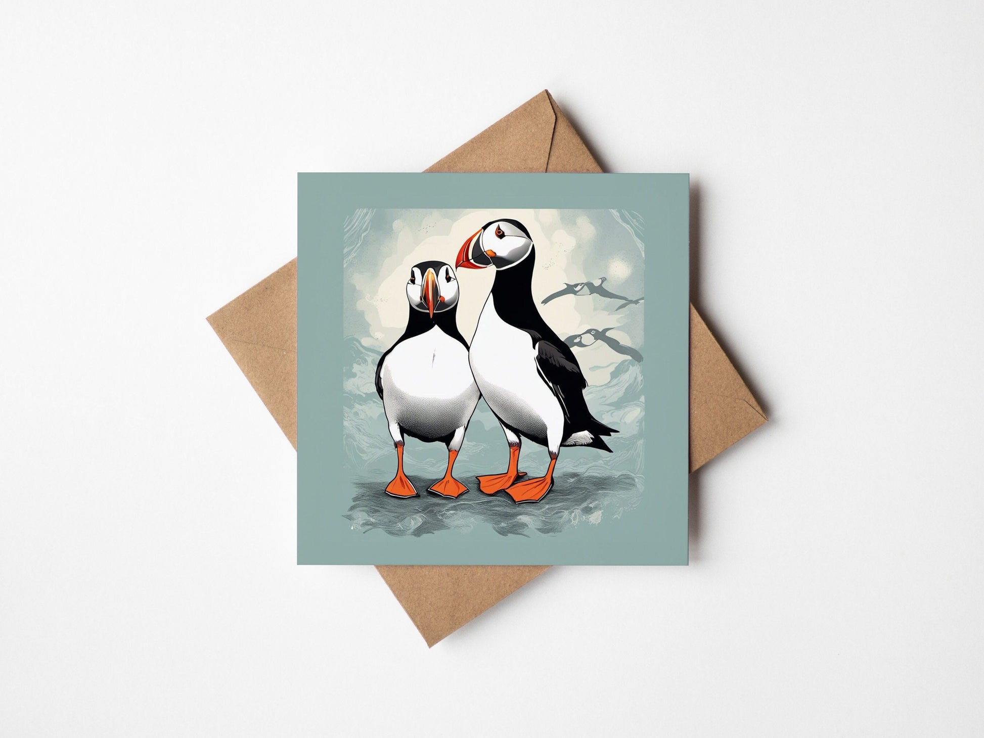 Puffin Greetings Card- Blank Square Card - Perfect for Any Occasion - Pick either Single Card or Pack of 10