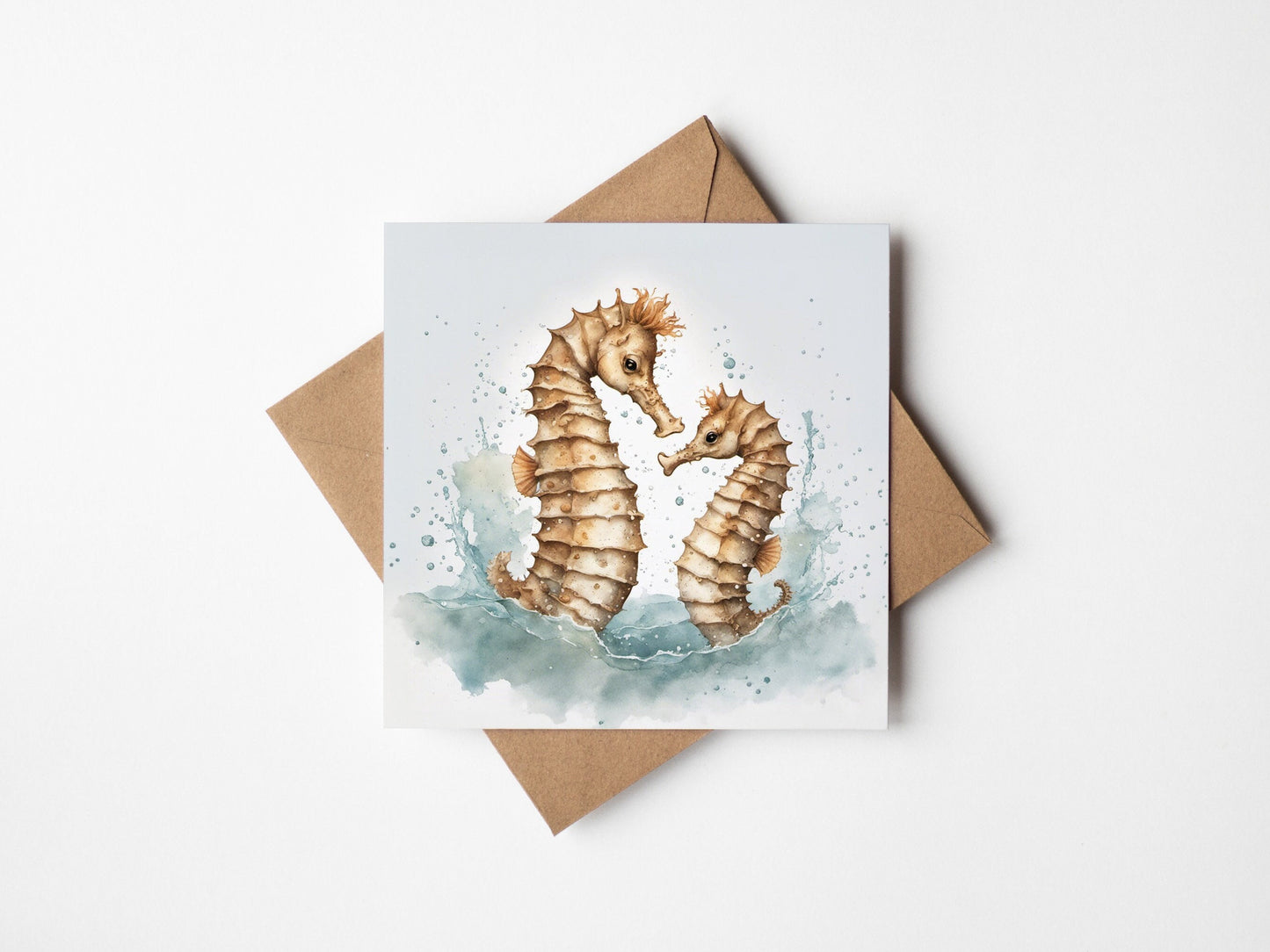 Seahorses Greetings Card- Blank Square Card