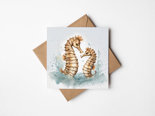 Seahorses Greetings Card- Blank Square Card