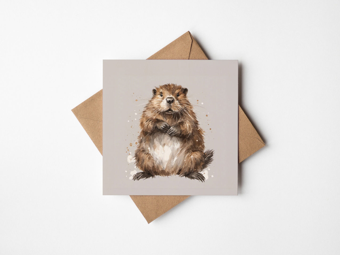 Cute Beaver Greetings card with brown envelope square blank card